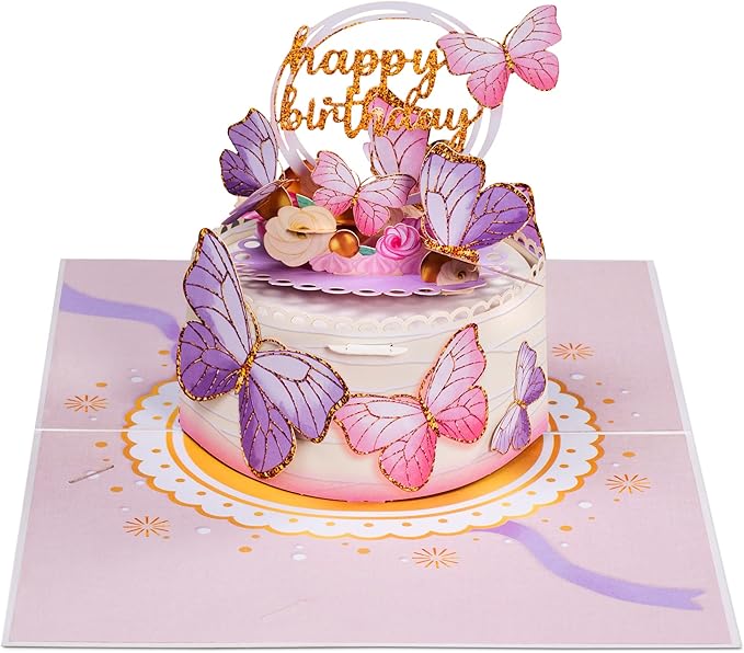 Paper Love Birthday Pop Up Cards 2 Pack - Includes 1 Butterfly Birthday Cake and Happy Birthday Jumbo, For Adults or Kids -5" x 7" and 10" x 14" Cover - Includes Envelope and Note Tag