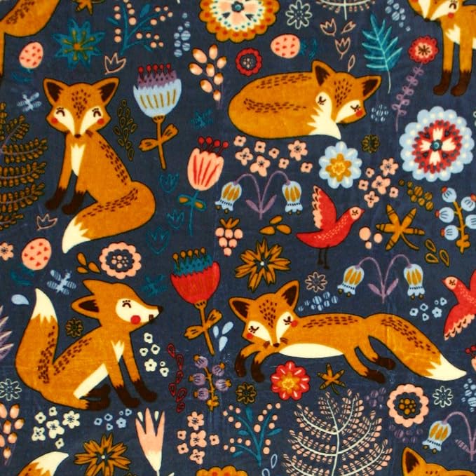 Lush Decor Pixie Fox Sherpa Throw Blanket 50”W x 60"L Navy & Orange - Sherpa Blankets - Toddler Blanket For Bed - Navy Girls Room Decor - Floral Throw
