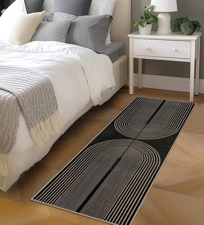 Rugalia Easy Jute Rainbow Runner Rug, 2x6 Black Washable Rugs Runner for Hallway Non-Slip Boho Farmhouse Kitchen Runner Rug, Modern Abstract Indoor Outdoor Carpet for Porch Laundry Entryway