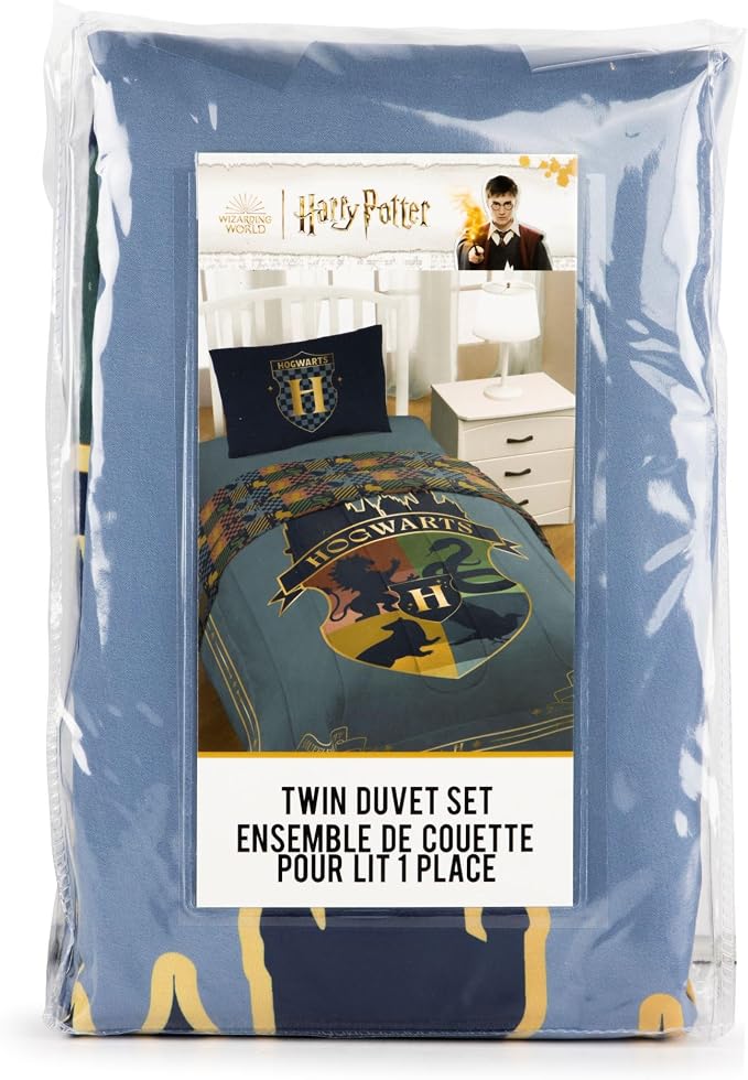 Jay Franco Duvet Cover Set – 2 Piece Comforter Cover and Sham Set, Super Soft Cozy Kids Bedding (Insert Not Included) Blue - Harry Potter, Twin