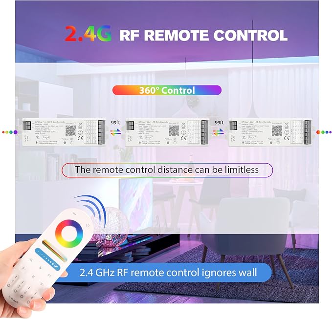 LM053 Bluetooth Mesh 4.2 LED Controller for RGB CCT 5in1 12-24V Lights | RGBW W LED Strip Controller PWM Dimmer Compatible with Smart Life / Tuya APP / Alexa Echo / Google Assistant Home / Siri