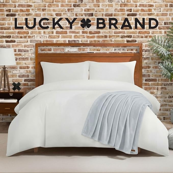 Lucky Brand Solid Plush 50"X70" Throw Blanket, Light Blue - Soft, Cozy, and Timeless Comfort