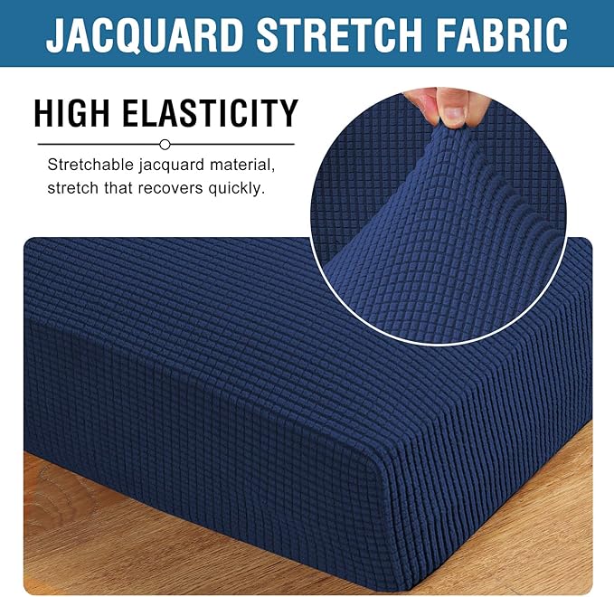 H.VERSAILTEX High Stretch Couch Cushion Covers,Chair Sofa Seat Slipcovers Couch Cushion Cover Stretch Furniture Protector for Kids, Pets(2 Packs Cushion Loveseat Covers, Navy)