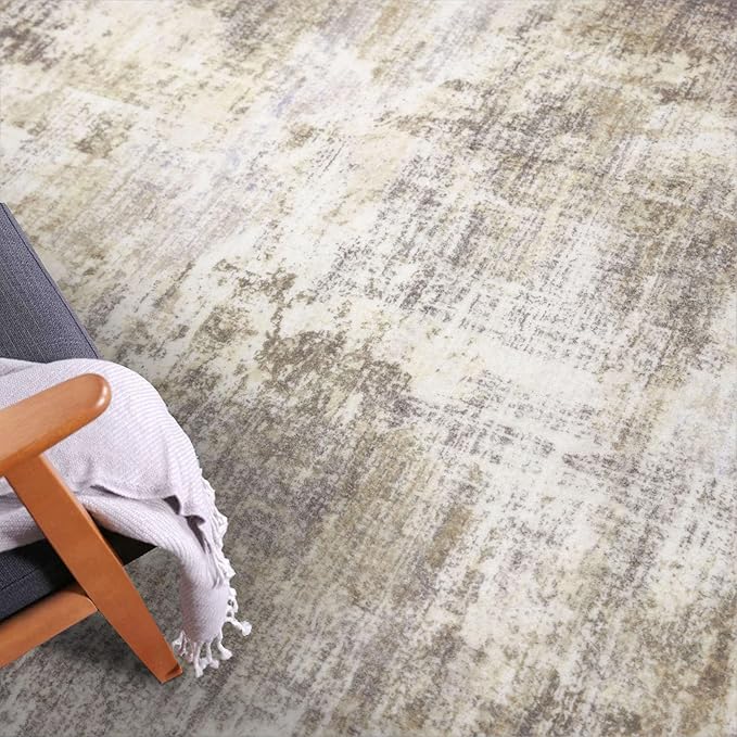IOHOUZE Abstract Runner Rug 3x10 Ft Washable Runners for Hallways, Non Slip Kitchen Runner Printed Faux Wool Entryway Runner Indoor, Modern Abstract Floor Carpet for Hall Kitchen Bedroom, Beige Brown