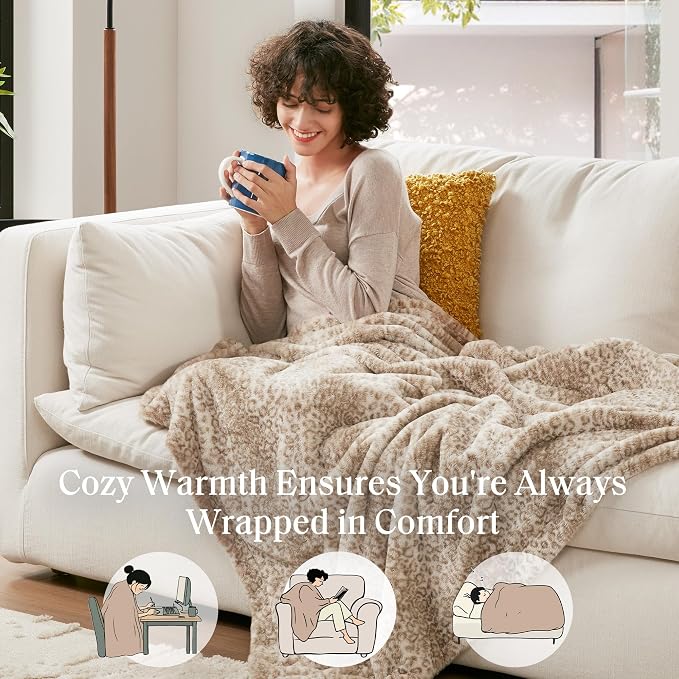 Madison Park Zuri Faux Fur Reversible Throw Blanket, 50 x 60 in, Leopard | Soft Plush, Luxury, Animal Stripes, Mink Reverse, Modern, All Season, for Bed Sofa Couch, OEKO-TEX Certified
