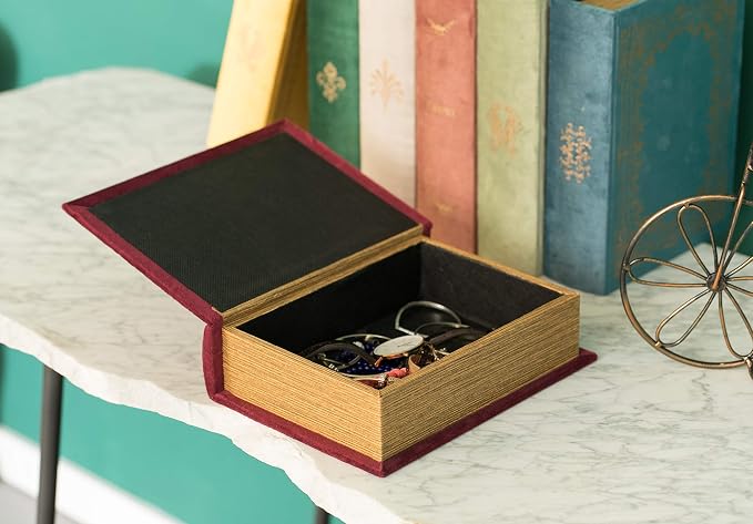 Vintiquewise Decorative Vintage Book Shaped Trinket Storage Box - Red