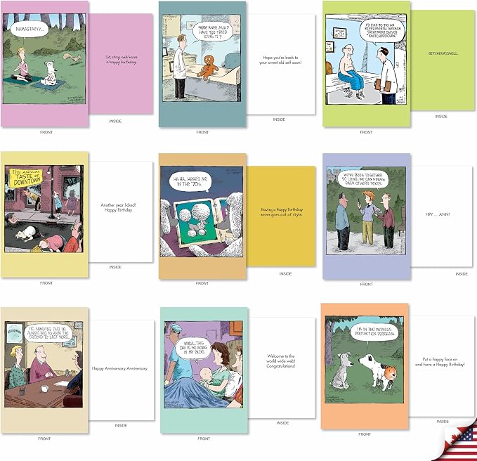 NobleWorks - 36 Assorted Set Funny Mixed Occasions Cards Bulk Box Set Envelopes, Humor B-day, Get Well, Friendship Greeting Card (36 Designs, 1 Each) - A Coverly Combo AC9383XXG-B1x36