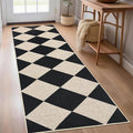 COZYLOOM Geometric Runner Rug 2x6 Kitchen Rugs Non Slip Washable Modern Diamond Pattern Rug for Entryway Non Shedding Low Pile Floor Cover Stain Resistant Foldable Carpet for Bathroom Hallway, Black