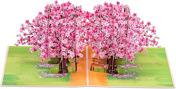 Paper Love Pop Up Cards 2 Pack - Includes 1 Floral Pineapple and 1 Cherry Blossom Park, For All Occasions, Mother Day, Birthday, Just Because- Includes Envelope and Note Tag