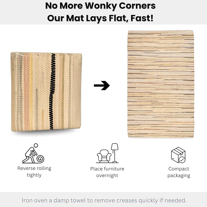 Ramanta Home 100% Cotton Hand Woven Tonal Chindi Rag Rug 3'x5' - Beige, Recycled Reversible Rug, Boho Rustic Farmhouse Rugs for Living Room, Dinning Room, Kitchen Floor Mats - 36"x60"