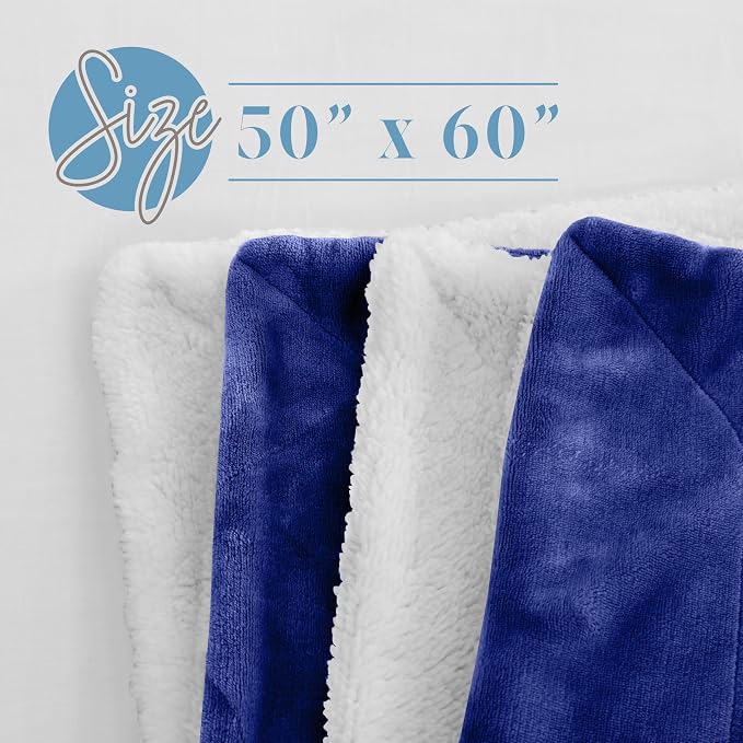 Elegant Comfort Reversible, Solid Sherpa Throw Blanket, All-Season Blanket- Super Soft, Cozy and Plush- Decorative Throw, Perfect for Lounging, 50 x 60 inches, Sherpa Throw Royal Blue