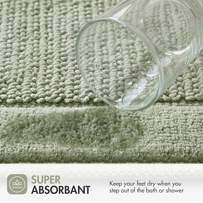 Madison Park Sanctuary 100% Cotton Non-Slip Bath Rug for Bathroom, Bedroom & Entryway, 24x48 Inch Low-Profile Soft Absorbent Woven Bathroom Rug, Machine Washable, Sage Green