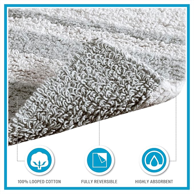 Madison Park Reversible Spa Cotton Bath Rug 100%-Cotton Striped Ultra Soft Water Absorbent, Fast Drying, Bath-Mats, Non-Slip Absorbent Quick Dry Mats for Tub, Shower Room, and Bathroom, 27x45, Aqua