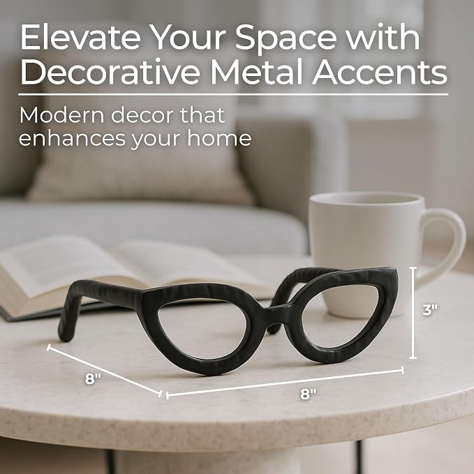Modern Decorative Glasses Sculpture Figurine for Office Shelf Decor - Home and Bathroom Accent for Desk Display - Living Room Ornament Statue for Coffee Table Styling in Spaces - 3", Black