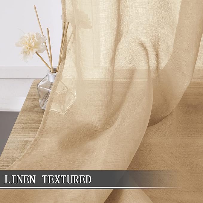 Tollpiz Short Sheer Curtain Linen Textured Living Room Curtains Sheer Light - Image 2
