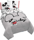Disney Mickey Mouse Twin Comforter Set 4 Piece Cartoon Bedding, Gray | Bed in a Bag, Comforter Sheets Pillowcase, Official Product, Soft Microfiber, Machine Washable, Easy Care, Kids Gift