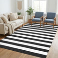 KILOCOCO Black White Striped Rug 5x7 Area Rug for Living Room Washable Rugs | Machine Washable Front Porch Layered Rugs, Cotton Rug for Patio, Outdoot Rug for Farmhouse, Woven Indoor Bedroom Carpet