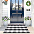 OLANLY Buffalo Plaid Rug 2' x 3' (24" x 36") – Black and White Cotton Checkered Doormat, Washable Indoor Outdoor Rug for Layered Front Porch, Kitchen, Entryway Decor