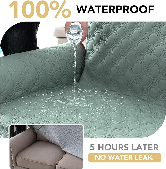 H.VERSAILTEX 100% Waterproof Couch Cover Triple Non-Slip Sofa Covers with Storage Pocket Thick Durable Pet Couch Covers for Sofa Washable(XL Sofa, Lily Pad)