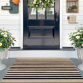 OLANLY Brown and Black Striped Rug 2'4" x 3'7" (27.5" x 43") – Washable Cotton Doormat for Indoor Outdoor Use, Layered Front Porch Rug for Entryway, Kitchen, Patio