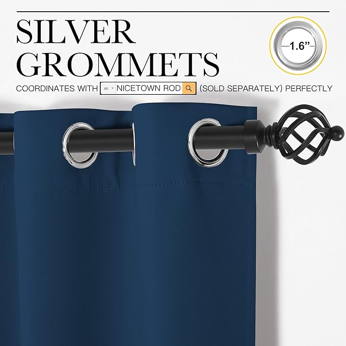 NICETOWN Blackout Draperies Curtains for Kids Room, Moroccan Blue, Set of 2, 70 by 84 inches, Window Treatment Thermal Insulated Solid Grommet Blackout Drape Panels for Bedroom