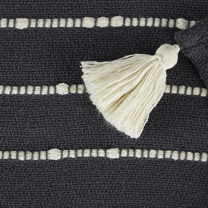 DII Striped Throw Collection Cotton Slub, Hand-Tied Tassels, 50x60, Mineral Gray & Off-White