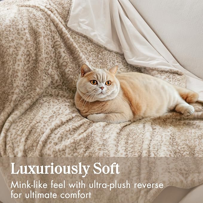 Madison Park Zuri Faux Fur Reversible Throw Blanket, 50 x 60 in, Leopard | Soft Plush, Luxury, Animal Stripes, Mink Reverse, Modern, All Season, for Bed Sofa Couch, OEKO-TEX Certified