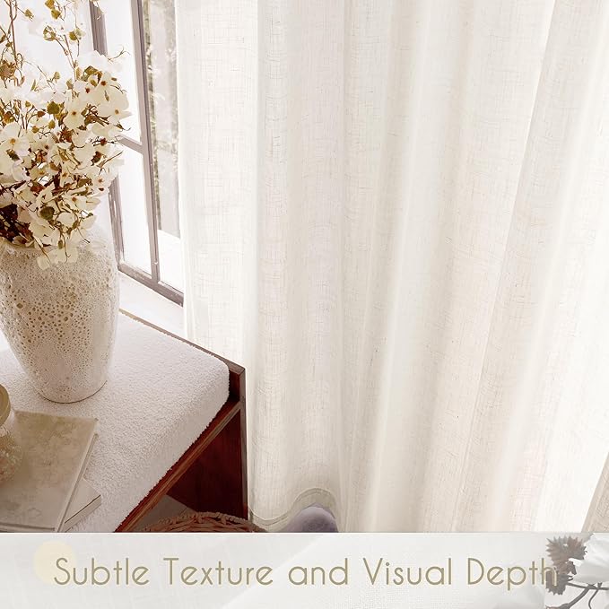 Extra Long 120 inch Curtains Linen Blend for Living Room Back Tab Neutral Rustic Farmhouse Light Filtering Semi Sheer Linen Drapes 120 inch Ceiling to Floor For Large Window Villa Hallway Ivory 10 FT
