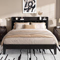 LIKIMIO Queen Bed Frames, PU Leather Storage Headboard with Charging Station, Solid and Stable, Noise Free, No Box Spring Needed, Easy Assembly, Black