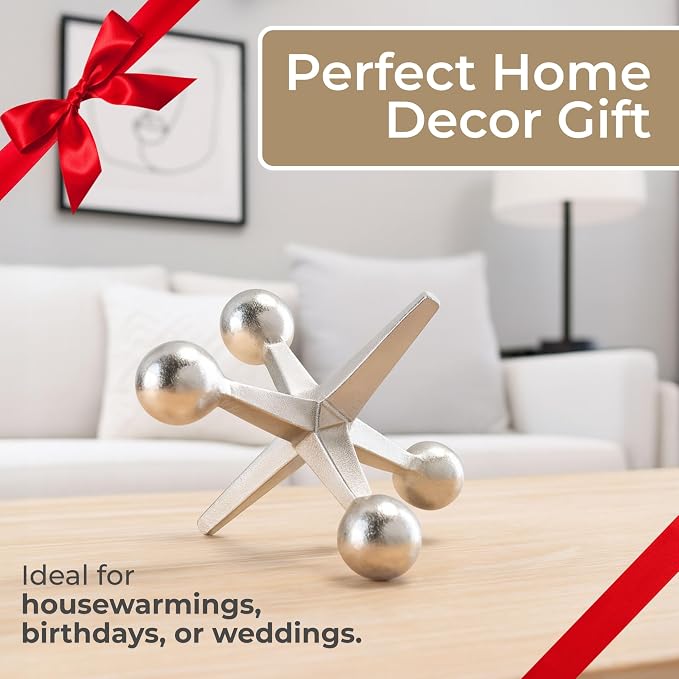 Modern Decorative Sculpture Figurine - Home Accent for Living Room Decor or Bathroom Decor - Elegant Statement Ornament for Shelf or Coffee Table Styling in Office or Any Room - 5" Silver & Metallic