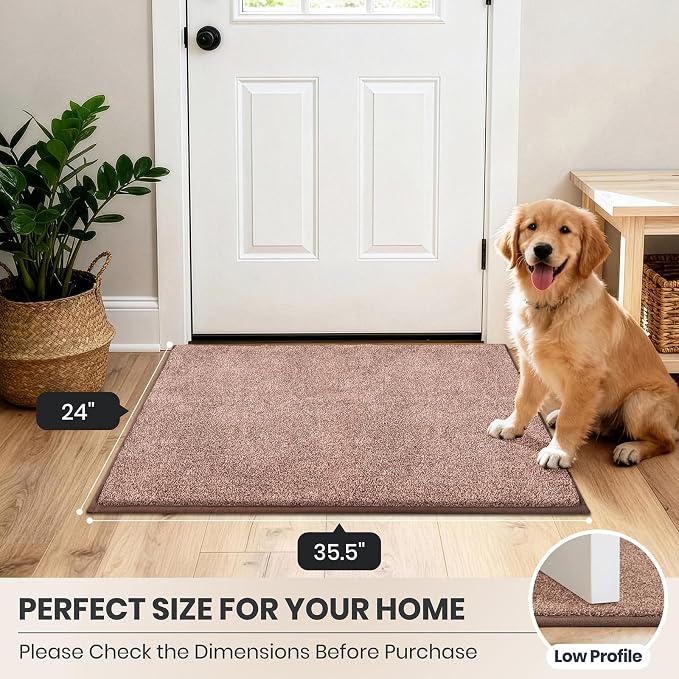 PURRUGS Dirt Trapping Door Mat 24" x 35.5", Non-Slip Machine Washable Entryway Rug, Dog Doormat, Indoor Front Door Mat, Super Absorbent Entry Rug for Muddy Shoes & Paws, Brown-Light Cream
