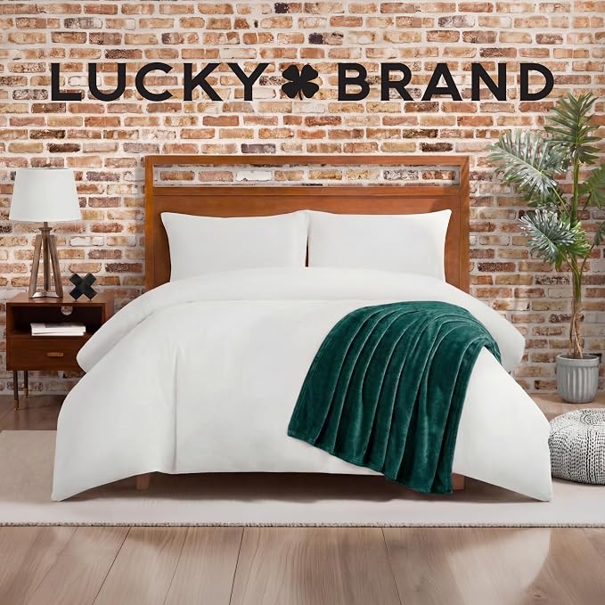 Lucky Brand Solid Plush Throw Blanket, 50"x70", Dark Green | Soft, Cozy, Timeless Comfort
