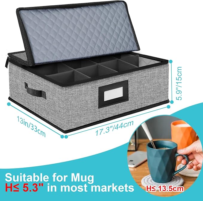 5 PACK China Storage Containers-Quilted Mug Storage and Moving Boxes for Dishes,Dish Packing Supplies for Moving,Dinnerware &Accessories,Holds a total of 48 plates (4 sizes) and 12 cups(Grey) | Holds 48 Plates (4 sizes) and 12 Cups,Dish Packing Supplie...
