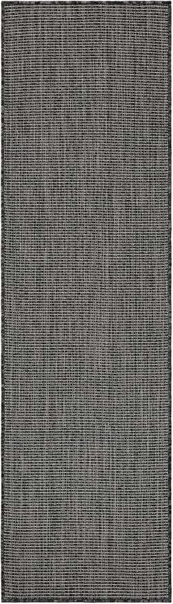 Unique Loom Outdoor Solid Collection Area Rug (2' x 7' 1" Runner Black/Ivory)