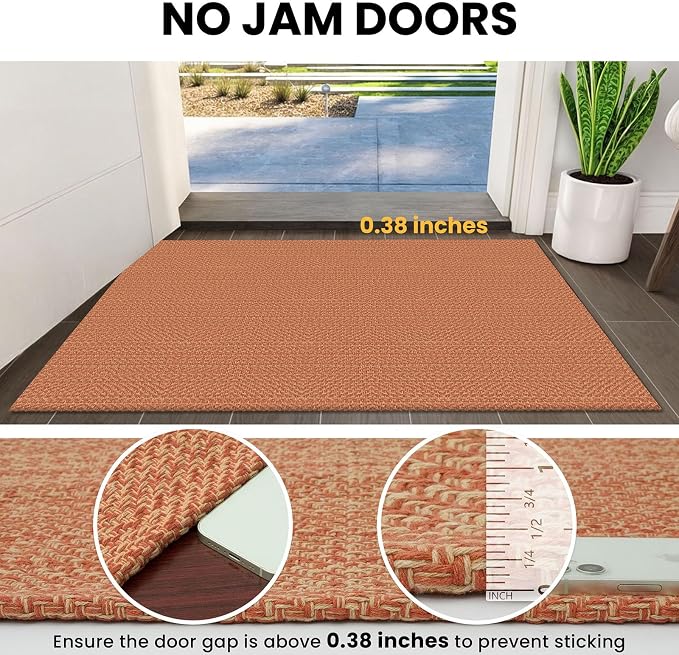 IOHOUZE Washable Runner Rug 2x5 Non Slip Runners for Hallways Entryway Runner Indoor, Kitchen Throw Rug Woven Cotton Floor Carpet for Hall Entrance Bedroom, Rustic Orange