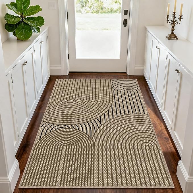 Faux Jute Rugs for Entryway, 3' x 5' Indoor Outdoor Rug, Washable Ultra-Thin Non-Slip Area Rug for Foyer, Backdoor, Living Room, Kitchen, Bedroom, Balcony