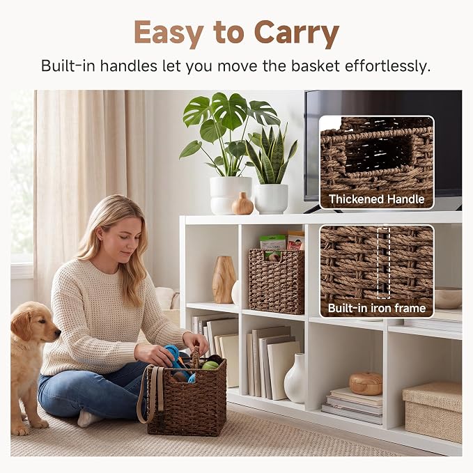 StorageWorks 9 inch Cube Storage Bins,Wicker Baskets for Storage,Brown | 2-Pack,Handwoven Wicker Storage Cubes,Paper Rope Square Cube Organizer Bins,Foldable,Baskets for Organizing,9x9 Storage Cube