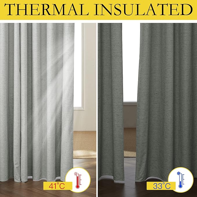 NICETOWN Grey Noise and Lights Block Out Curtains, 2 Panels, 42-inch W by 84-inch L, Thermal Insulated 100% Blackout 2-Layer Lined Drapes, Noise Cancellation Window Draperies for Dining Room