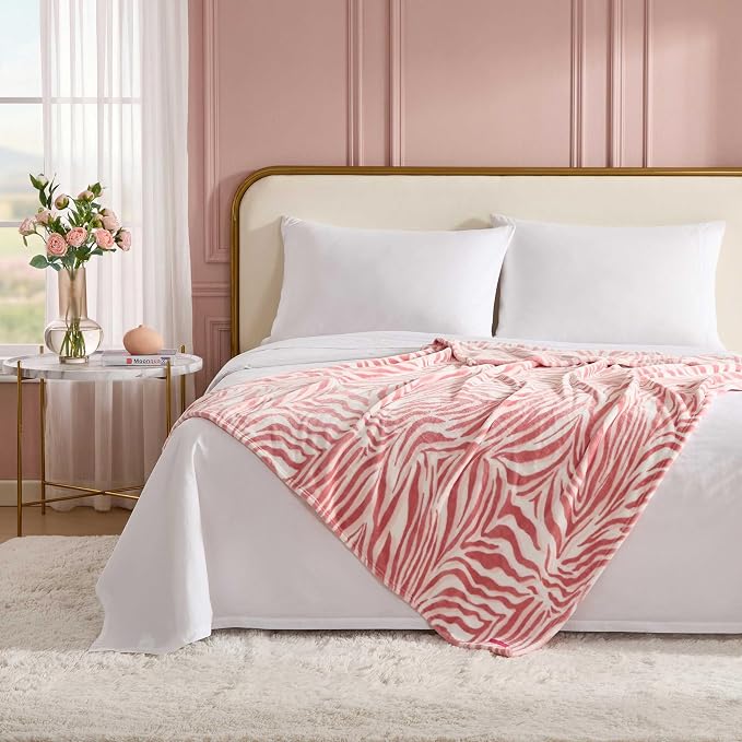 Betsey Johnson - Oversized Plush Throw Blanket, 50" x 70", Soft Throw Blanket for Couch or Bed, Cozy Bedding for Year Round (Wild Zebra Pink)