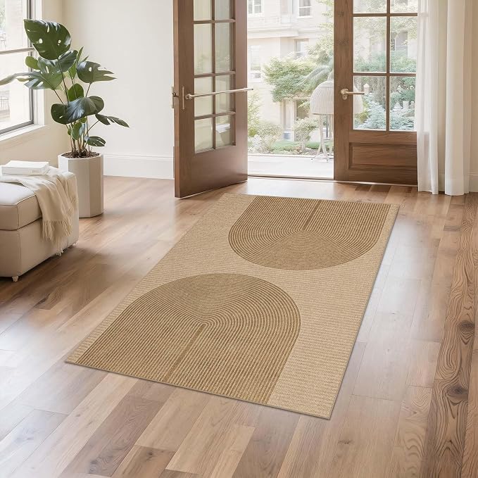 Non-Slip Jute Rug for Entryway: 3x5 Outdoor Mat - Geometric Arch Pattern | Safe Walking for Family All Day and Help with Cutting Slip Falls by 70%