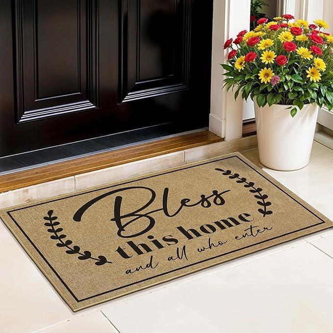 Door Mat Welcome Mats for Front Door Christian Doormat for Indside Outside Entrance God Bless This Home Matt for Family Housewarming Gifts Non-Slip Floor Rugs for Porch Hallway Home Decor 16.9"x29.9"