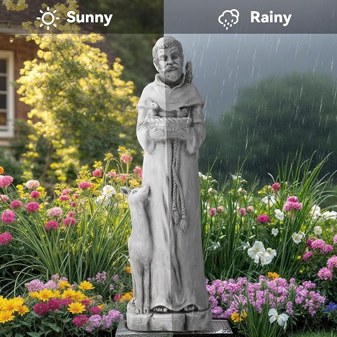 36.2" St Francis Garden Statue,Outdoor Catholic Sculpture | Large Religious Christian Figurine Decor for Prayer and Meditation,Weatherproof Durable Mgo , Patron Saint of Animals