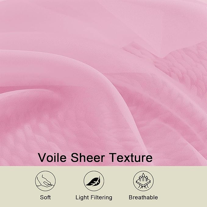 Sheer Pink Curtains for Bedroom Living Room 54 Inch Length 2 Panels Set, Solid Soft Airy Light Filtering Window Treatments, Modern Rod Pocket Drapes, Pink, 42" Wx54 L Inches
