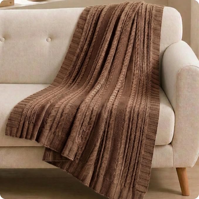 VCNY Home - Throw, Soft & Cozy Cotton Blanket, Cable Knit Home Decor (Dublin Taupe, 50" x 70")