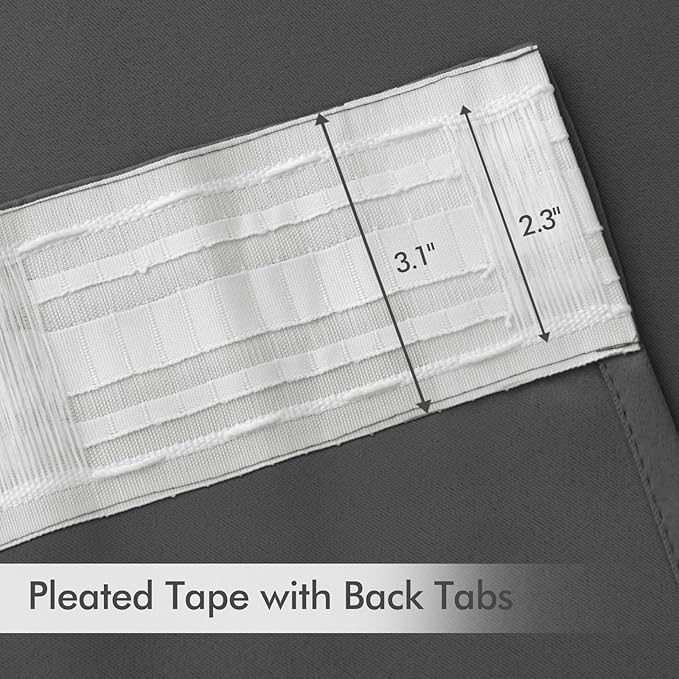 MIULEE Grey Back Tab Blackout Curtains 63 Inch Length 2 Panels Set for Living Room Bedroom Privacy, Rod Pocket/Pinch Pleat Thermal Insulated Room Darkening Pleated Light Blocking Drapes
