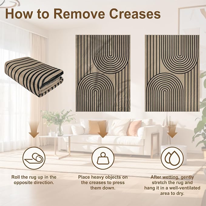 Faux Jute Rugs for Entryway, 3' x 5' Indoor Outdoor Rug, Black Farmhouse Washable Ultra-Thin Non-Slip Area Rug for Foyer, Backdoor, Living Room, Kitchen, Bedroom, Balcony