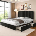 VECELO King Size Upholstered Bed Frame with 4 Drawers and Headboard, Velvet Platform Storage Bedframe, Wooden Slats Support, No Box Spring Needed,Black
