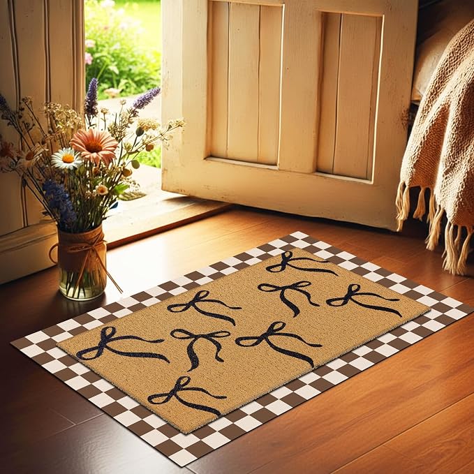 Tinideya 2 Pcs Coquette Boho Bows Custom Door Mat Welcome Non Slip Coir Mats Floor Layering Doormats Seasonal for Front Porch Entryway Decor(Boho Bows)