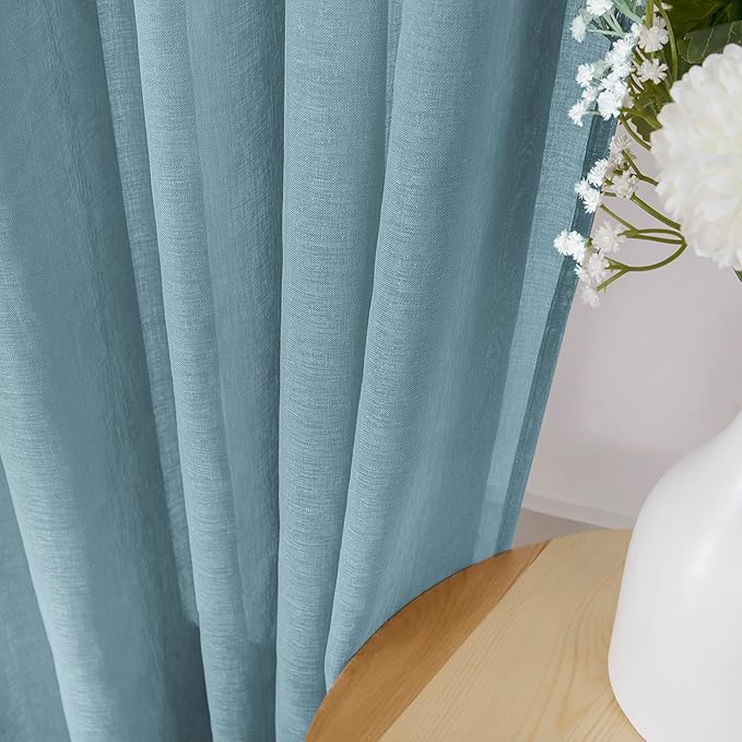 Tollpiz Sheer Curtains Linen Textured Bedroom Curtain Sheers Light Filtering - Image 3