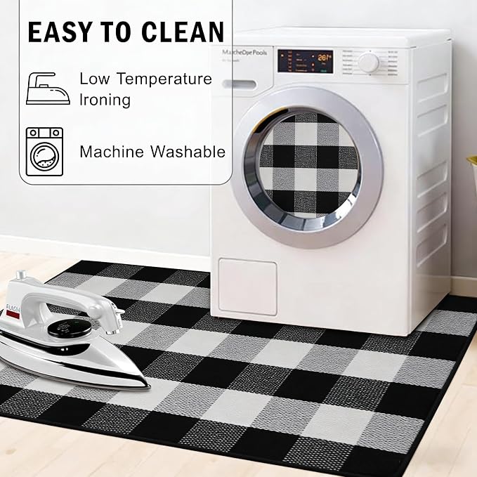 Buffalo Plaid Outdoor Rug 3x5 Ft Black and White Checkered Area Rug Washable Doormats Indoor Outdoor Rugs for Layered Front Door Mats, Porch, Entryway, Kitchen, Farmhouse